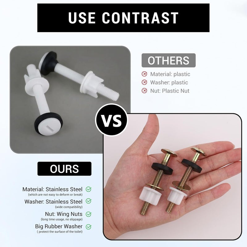 LOGJAM 4 Sets Toilet Seat Screws Replacement Kit, Heavy Duty Toilet Seat Fastener with Toilet Lifter Tab, Plastic Nut and Washers for Top Mount Toilet Hinge - Image 5